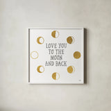 To the Moon by Moira Hershey. Shown in a crisp white glass frame for a clean and minimalist style. Available as an archival giclee rolled canvas, fine art paper, or poster print. SKU 16831a.