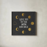 To the Moon Black by Moira Hershey. Shown in a sleek black glass frame for a contemporary gallery look. Available as an archival giclee rolled canvas, fine art paper, or poster print. SKU 17152a.