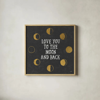 To the Moon Black by Moira Hershey. Shown in a natural wood glass frame for a timeless modern aesthetic. Available as an archival giclee rolled canvas, fine art paper, or poster print. SKU 17152a.