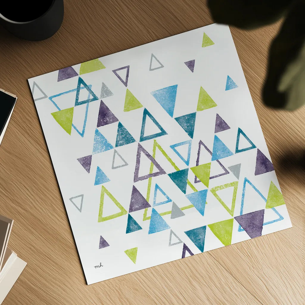 Triangle Tumble I by Moira Hershey. Shown as a detailed flat fine art print, highlighting archival giclee quality. Available as an archival giclee rolled canvas, fine art paper, or poster print. SKU 20031a.