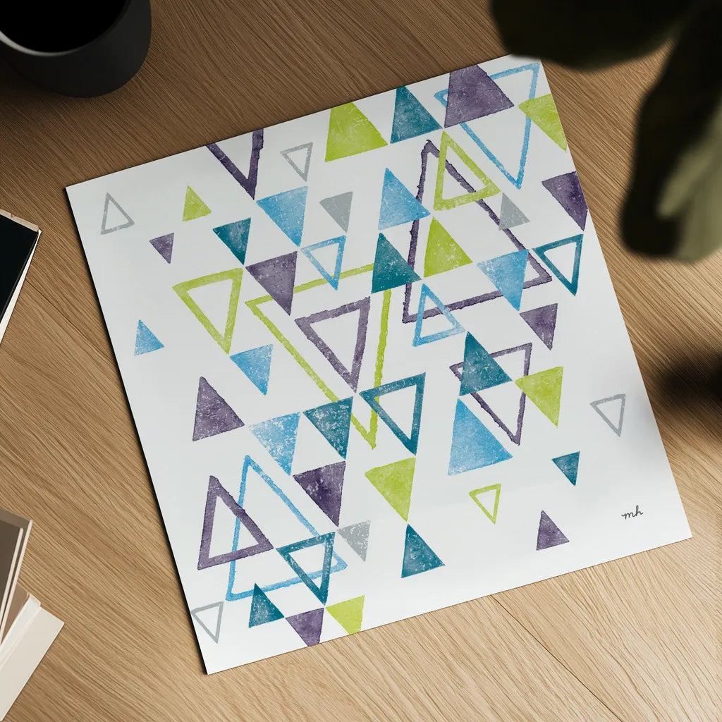 Triangle Tumble II by Moira Hershey. Shown as a detailed flat fine art print, highlighting archival giclee quality. Available as an archival giclee rolled canvas, fine art paper, or poster print. SKU 20032a.