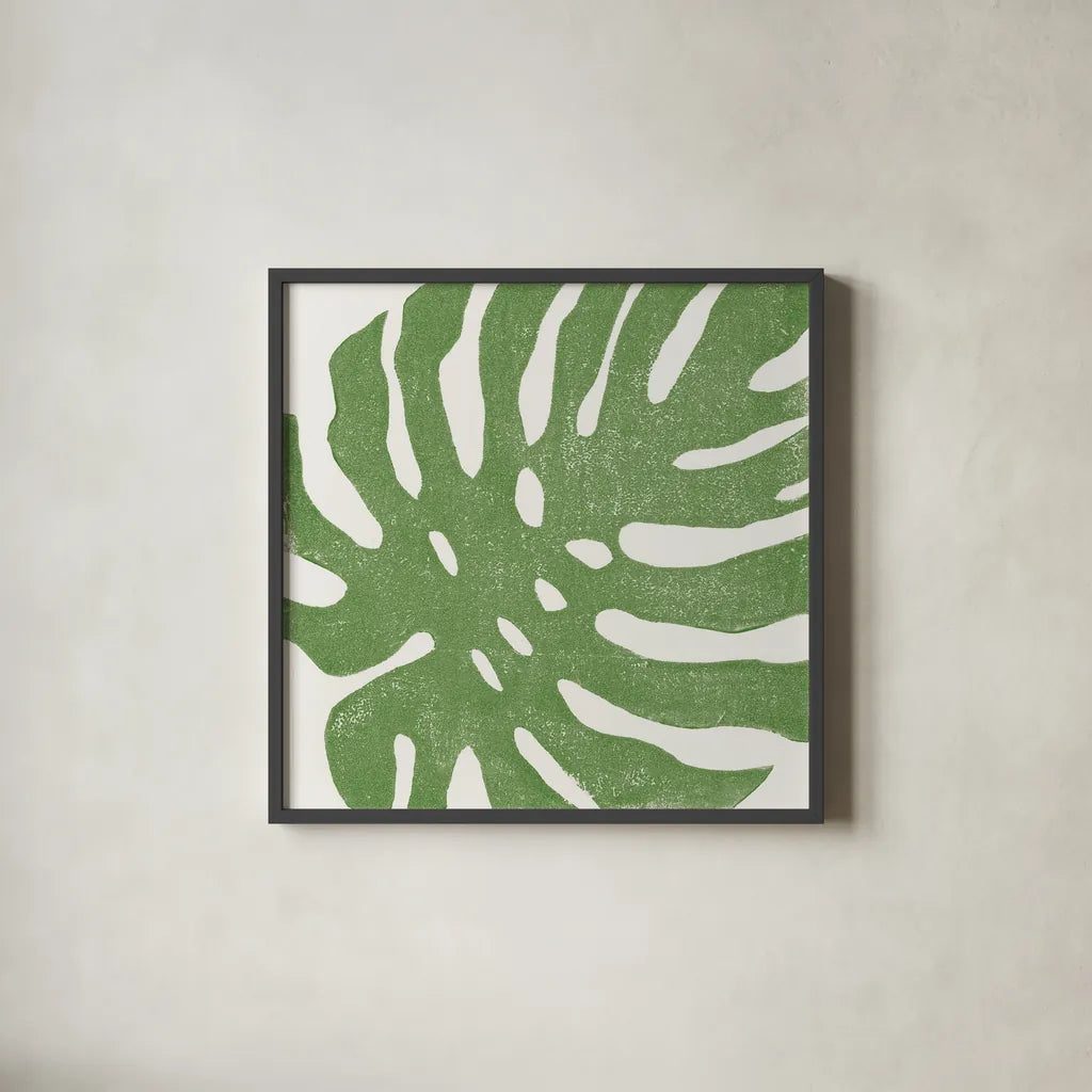 Tropical Treasures I by Moira Hershey. Shown in a sleek black glass frame for a contemporary gallery look. Available as an archival giclee rolled canvas, fine art paper, or poster print. SKU 54941a.