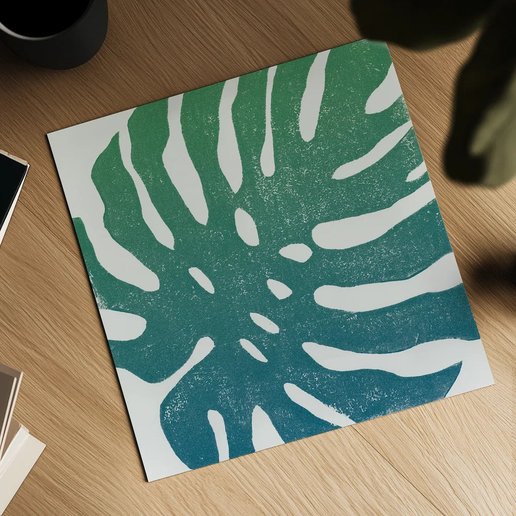 Tropical Treasures I Blue Green by Moira Hershey. Shown as a detailed flat fine art print, highlighting archival giclee quality. Available as an archival giclee rolled canvas, fine art paper, or poster print. SKU 56367a.