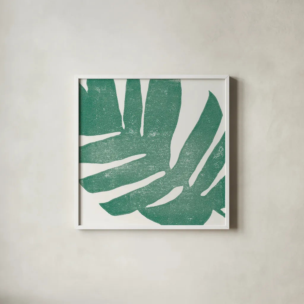 Tropical Treasures II by Moira Hershey. Shown in a crisp white glass frame for a clean and minimalist style. Available as an archival giclee rolled canvas, fine art paper, or poster print. SKU 54942a.