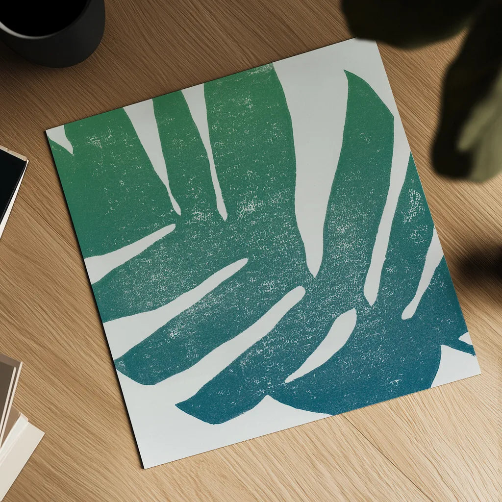 Tropical Treasures II Blue Green by Moira Hershey. Shown as a detailed flat fine art print, highlighting archival giclee quality. Available as an archival giclee rolled canvas, fine art paper, or poster print. SKU 56368a.