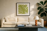 Tropical Treasures IV by Moira Hershey. Displayed in a glass frame with matte in a clean modern living room. Available as an archival giclee rolled canvas, fine art paper, or poster print. SKU 54944a.
