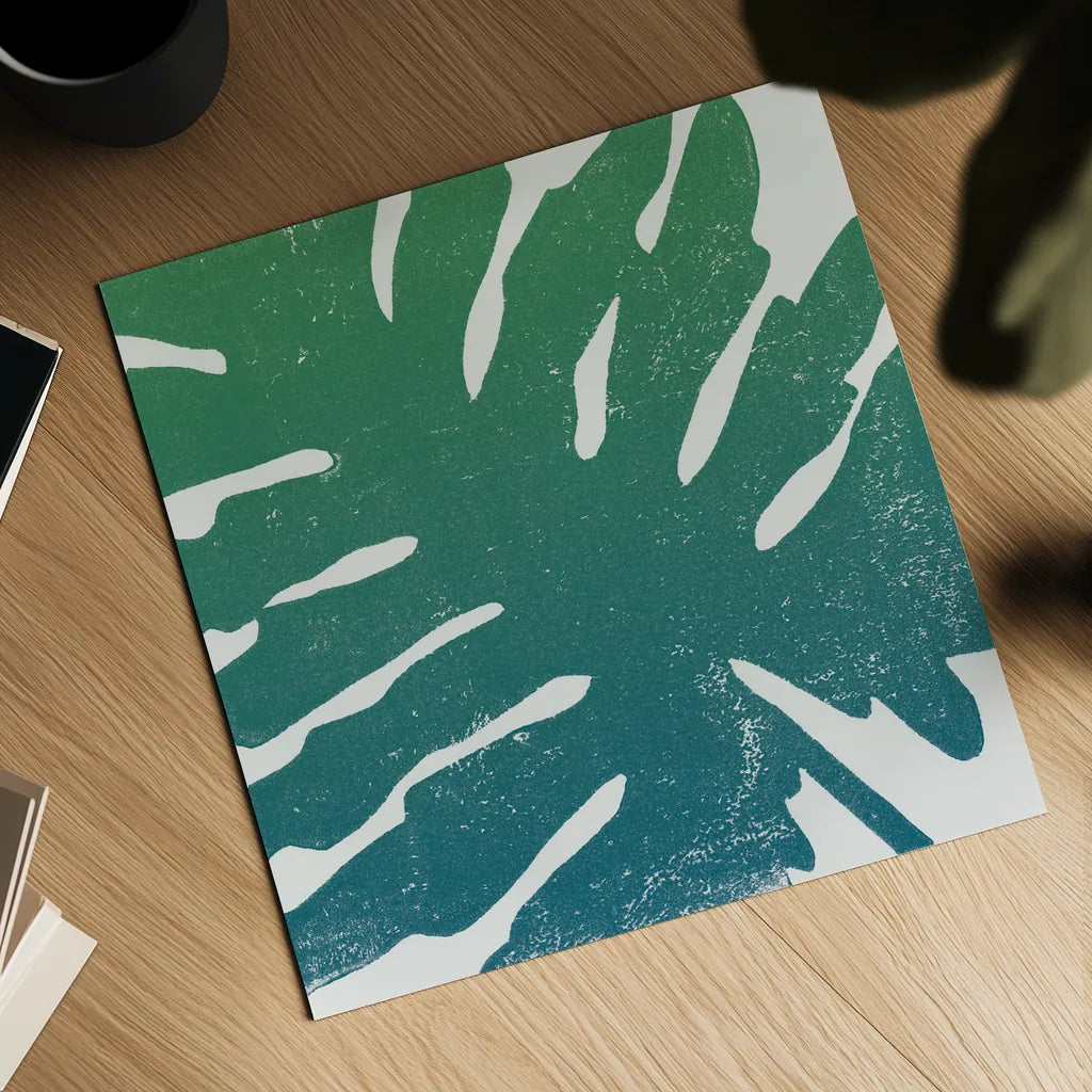 Tropical Treasures IV Blue Green by Moira Hershey. Shown as a detailed flat fine art print, highlighting archival giclee quality. Available as an archival giclee rolled canvas, fine art paper, or poster print. SKU 56370a.