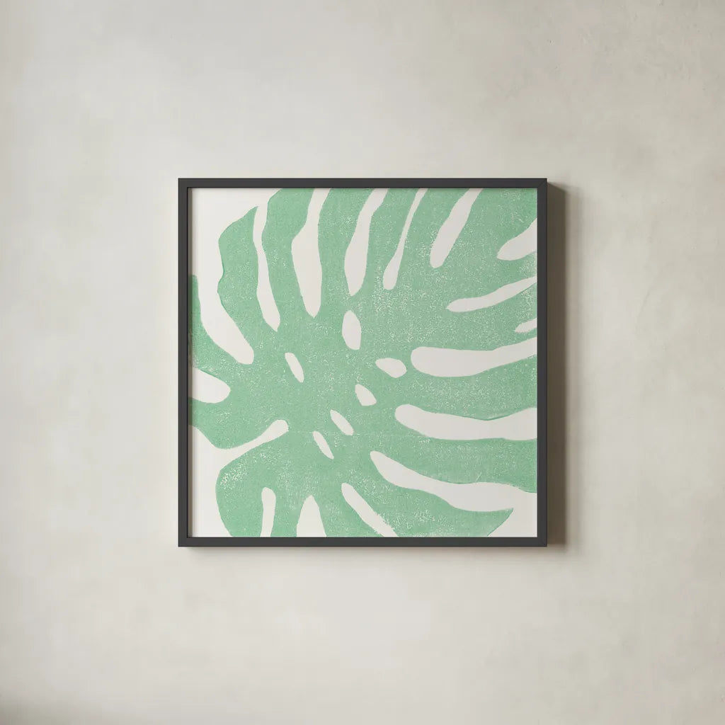 Tropical Treasures Pastel I by Moira Hershey. Shown in a sleek black glass frame for a contemporary gallery look. Available as an archival giclee rolled canvas, fine art paper, or poster print. SKU 54945a.