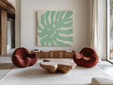 Tropical Treasures Pastel I by Moira Hershey. Shown as extra-large giant wall art in a modern living room. Available as an archival giclee rolled canvas, fine art paper, or poster print. SKU 54945a.
