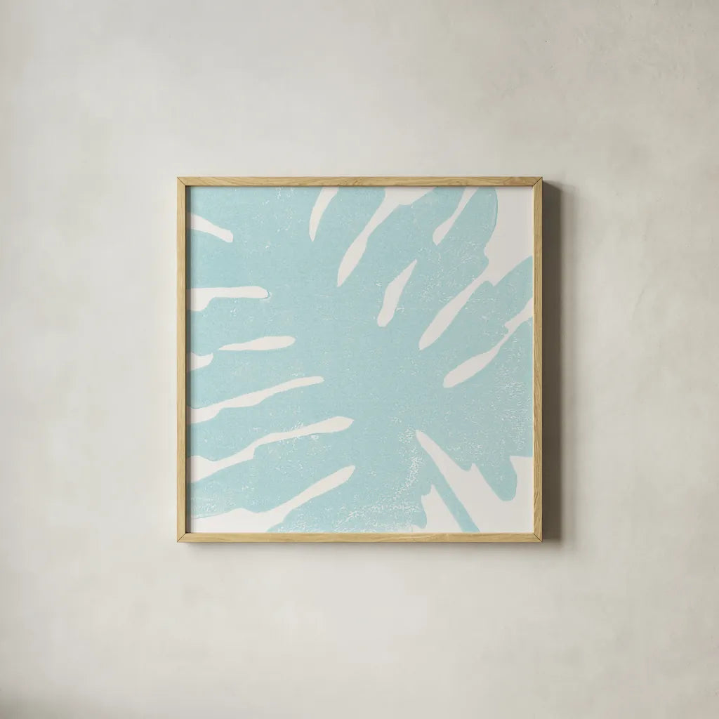 Tropical Treasures Pastel IV by Moira Hershey. Shown in a natural wood glass frame for a timeless modern aesthetic. Available as an archival giclee rolled canvas, fine art paper, or poster print. SKU 54948a.