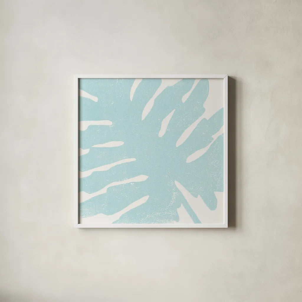 Tropical Treasures Pastel IV by Moira Hershey. Shown in a crisp white glass frame for a clean and minimalist style. Available as an archival giclee rolled canvas, fine art paper, or poster print. SKU 54948a.