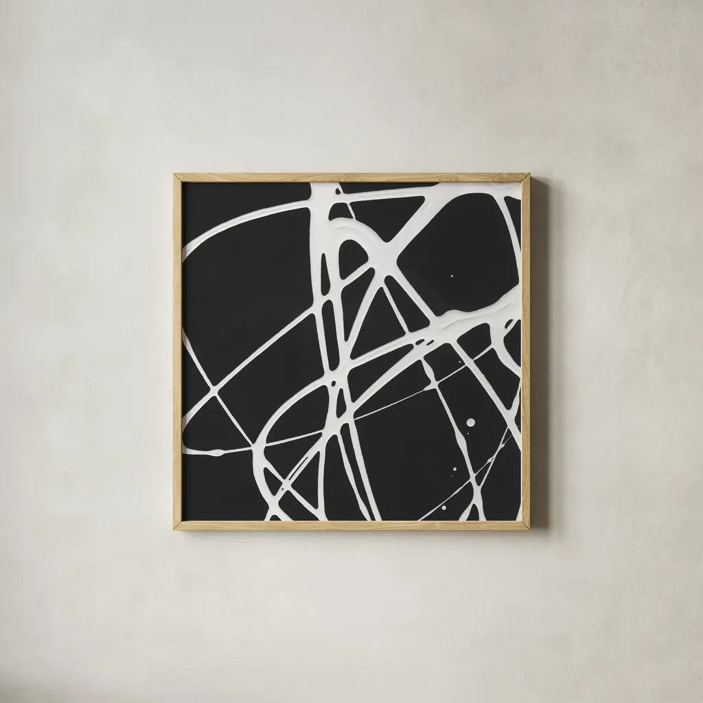 Tumbling Down II by Moira Hershey. Shown in a natural wood glass frame for a timeless modern aesthetic. Available as an archival giclee rolled canvas, fine art paper, or poster print. SKU 68503a.