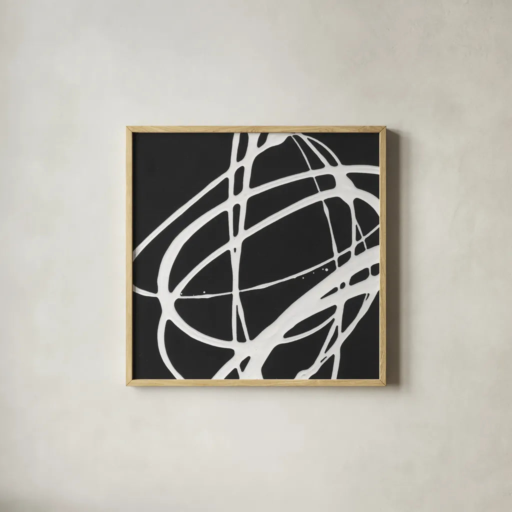 Tumbling Down IV by Moira Hershey. Shown in a natural wood glass frame for a timeless modern aesthetic. Available as an archival giclee rolled canvas, fine art paper, or poster print. SKU 68505a.