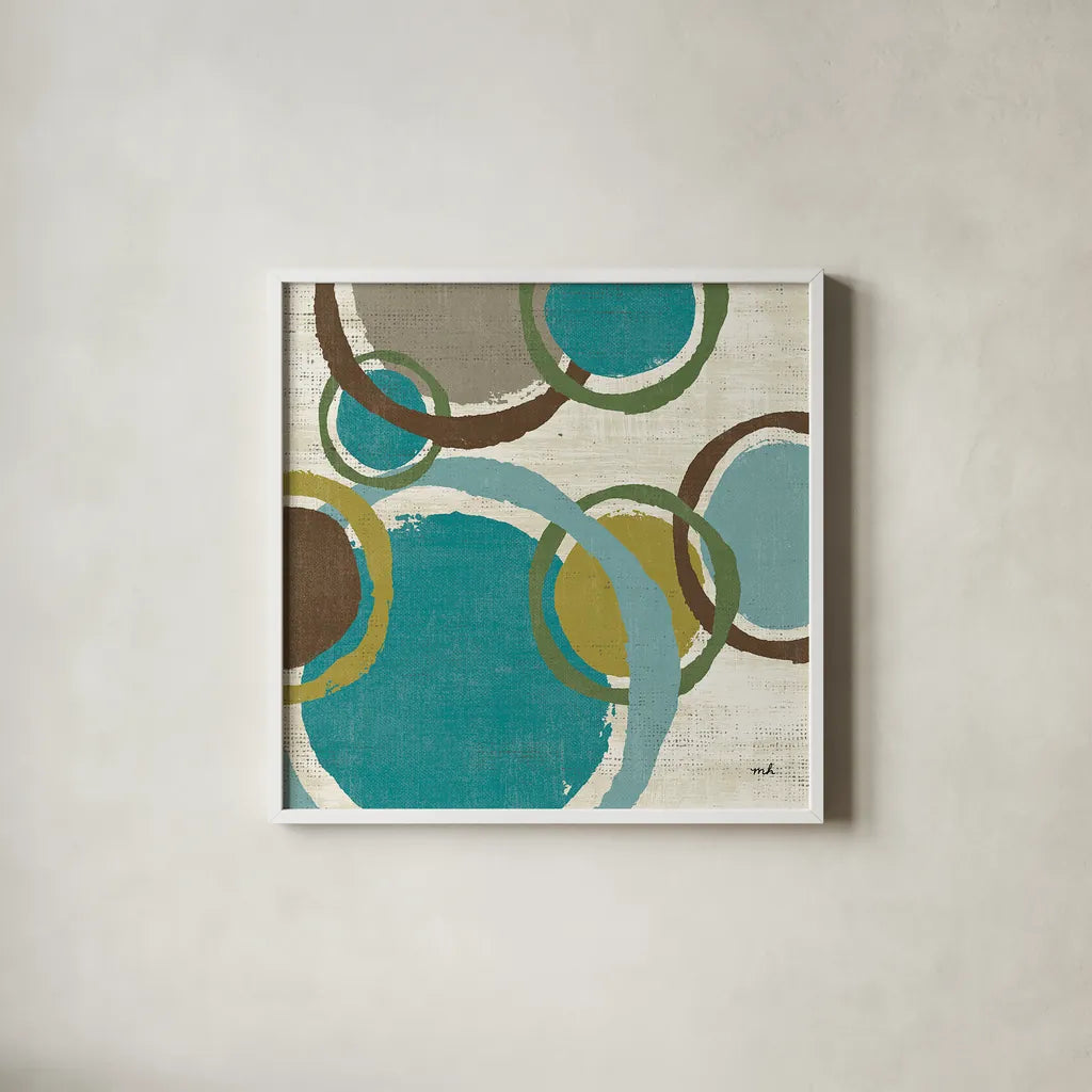 Vintage Bubbles II by Moira Hershey. Shown in a crisp white glass frame for a clean and minimalist style. Available as an archival giclee rolled canvas, fine art paper, or poster print. SKU 10284a.