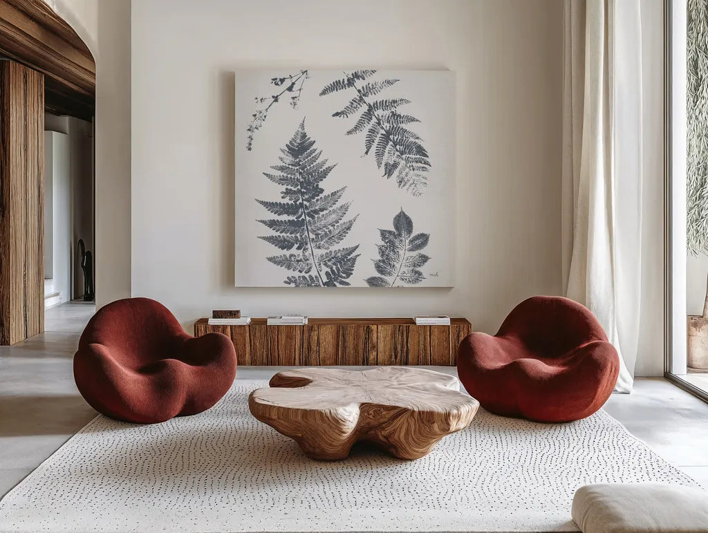 Walk in the Woods I Crop by Moira Hershey. Shown as extra-large giant wall art in a modern living room. Available as an archival giclee rolled canvas, fine art paper, or poster print. SKU 56388a.