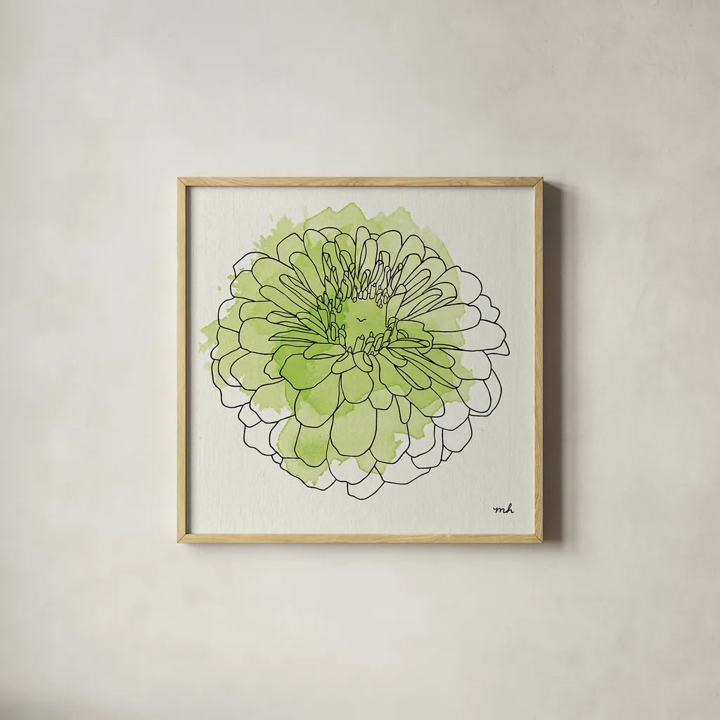 Watercolor Floral I by Moira Hershey. Shown in a natural wood glass frame for a timeless modern aesthetic. Available as an archival giclee rolled canvas, fine art paper, or poster print. SKU 12371a.