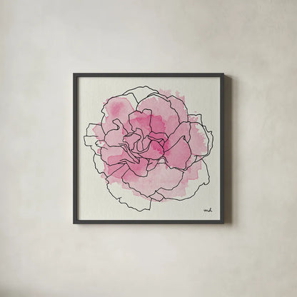 Watercolor Floral III by Moira Hershey. Shown in a sleek black glass frame for a contemporary gallery look. Available as an archival giclee rolled canvas, fine art paper, or poster print. SKU 12373a.