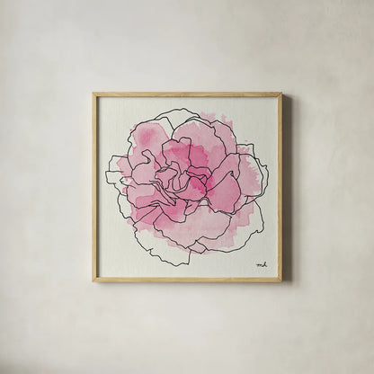 Watercolor Floral III by Moira Hershey. Shown in a natural wood glass frame for a timeless modern aesthetic. Available as an archival giclee rolled canvas, fine art paper, or poster print. SKU 12373a.