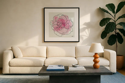 Watercolor Floral III by Moira Hershey. Displayed in a glass frame with matte in a clean modern living room. Available as an archival giclee rolled canvas, fine art paper, or poster print. SKU 12373a.