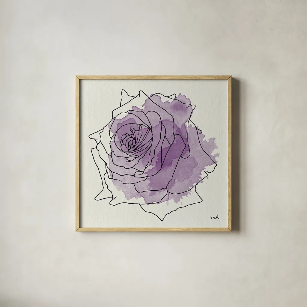 Watercolor Floral IV by Moira Hershey. Shown in a natural wood glass frame for a timeless modern aesthetic. Available as an archival giclee rolled canvas, fine art paper, or poster print. SKU 12374a.