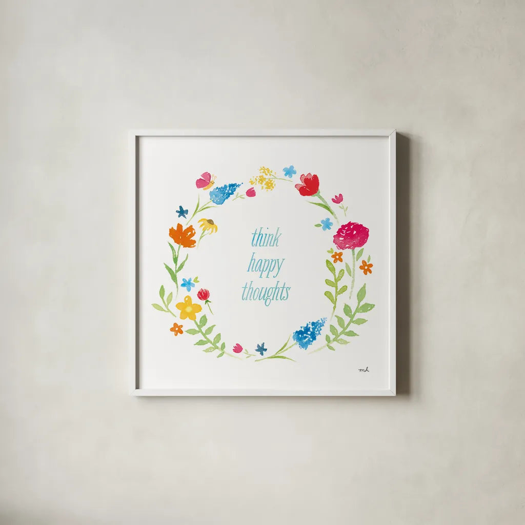 Watercolor Words I by Moira Hershey. Shown in a crisp white glass frame for a clean and minimalist style. Available as an archival giclee rolled canvas, fine art paper, or poster print. SKU 30569a.