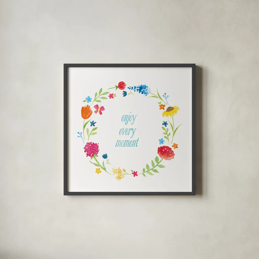 Watercolor Words II by Moira Hershey. Shown in a sleek black glass frame for a contemporary gallery look. Available as an archival giclee rolled canvas, fine art paper, or poster print. SKU 30570a.