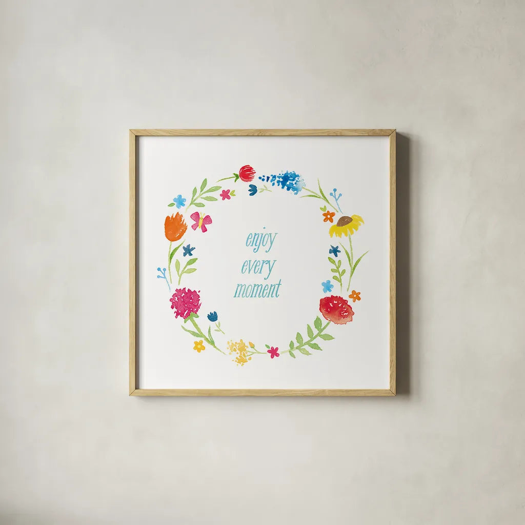 Watercolor Words II by Moira Hershey. Shown in a natural wood glass frame for a timeless modern aesthetic. Available as an archival giclee rolled canvas, fine art paper, or poster print. SKU 30570a.