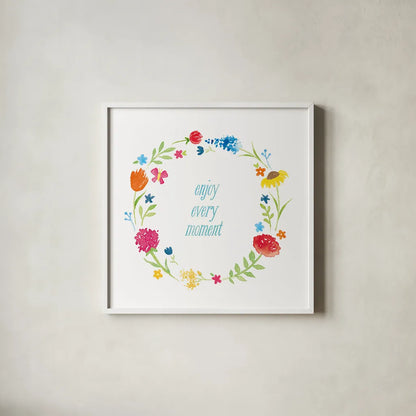 Watercolor Words II by Moira Hershey. Shown in a crisp white glass frame for a clean and minimalist style. Available as an archival giclee rolled canvas, fine art paper, or poster print. SKU 30570a.