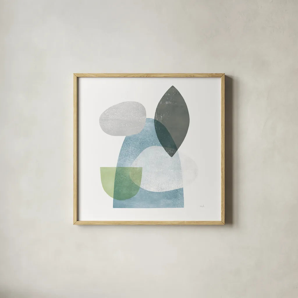 Whispers I Sq by Moira Hershey. Shown in a natural wood glass frame for a timeless modern aesthetic. Available as an archival giclee rolled canvas, fine art paper, or poster print. SKU 35949a.