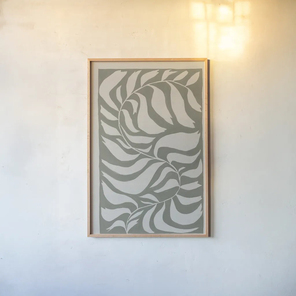 Winding Vine by Moira Hershey. shown as a paper print in a natural frame. Available as a archival giclee rolled canvas, fine art paper, or poster print. SKU 79067h.