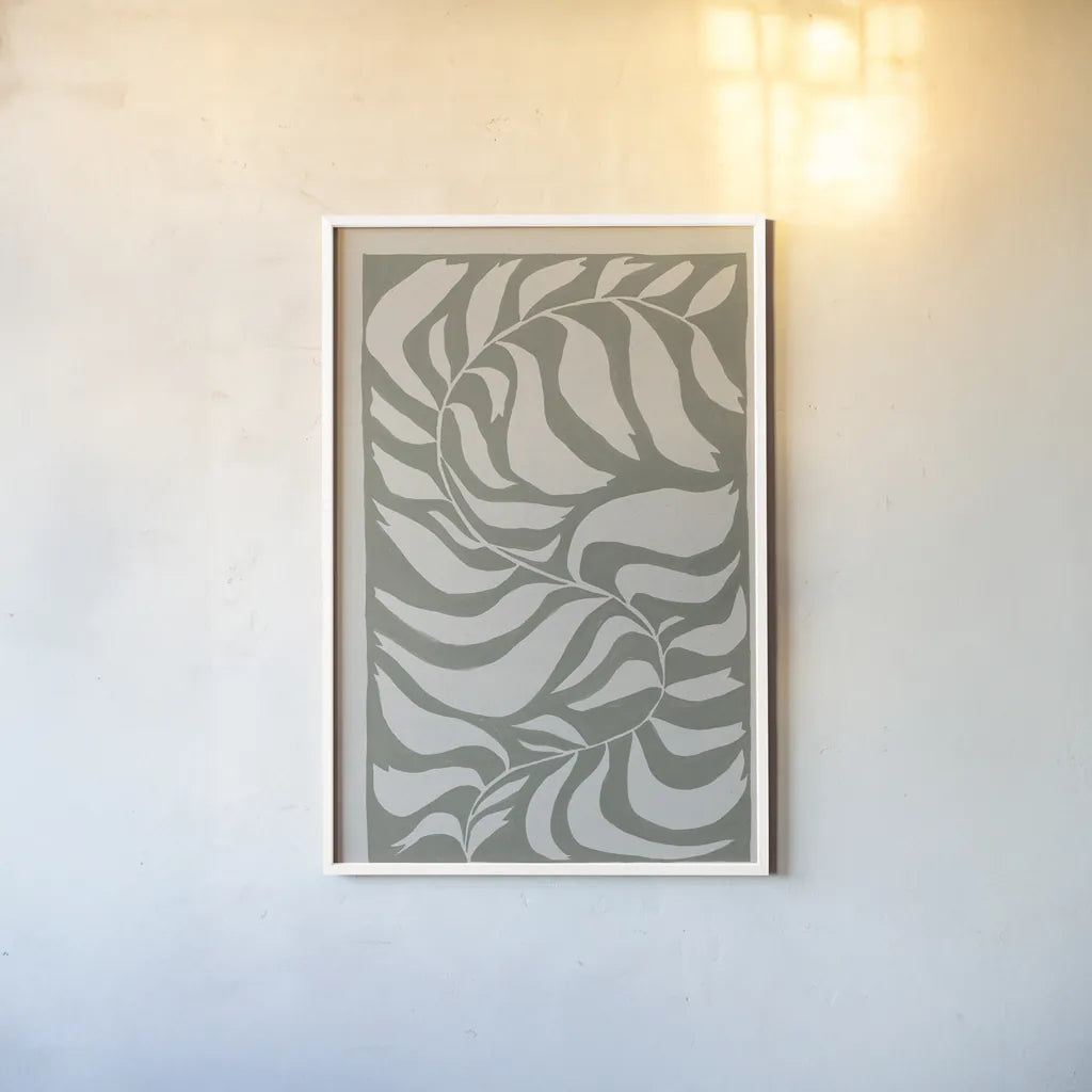 Winding Vine by Moira Hershey. shown as a paper print in a white frame. Available as a archival giclee rolled canvas, fine art paper, or poster print. SKU 79067h.