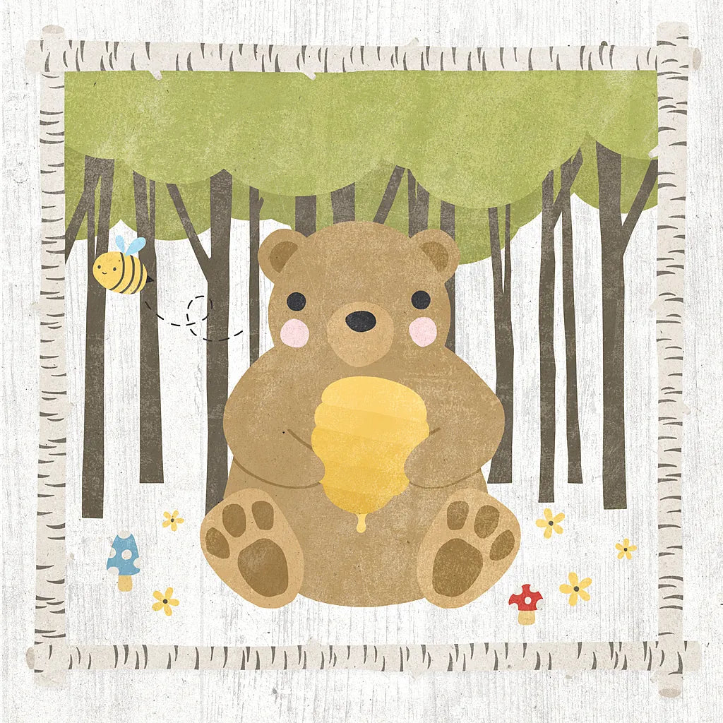 Woodland Hideaway Bear by Moira Hershey. SKU 25586a. Archival Giclee Fine art print for wall decor.