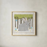 Woodland Hideaway Bunny by Moira Hershey. Shown in a natural wood glass frame for a timeless modern aesthetic. Available as an archival giclee rolled canvas, fine art paper, or poster print. SKU 25587a.