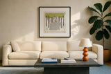 Woodland Hideaway Bunny by Moira Hershey. Displayed in a glass frame with matte in a clean modern living room. Available as an archival giclee rolled canvas, fine art paper, or poster print. SKU 25587a.