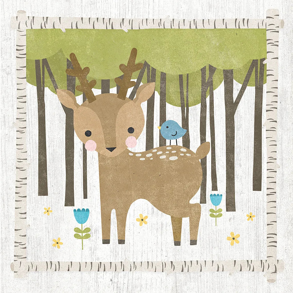 Woodland Hideaway Deer by Moira Hershey. SKU 25588a. Archival Giclee Fine art print for wall decor.