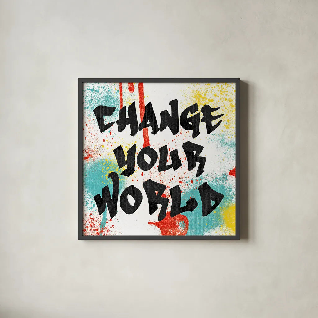 Writings on the Wall I by Moira Hershey. Shown in a sleek black glass frame for a contemporary gallery look. Available as an archival giclee rolled canvas, fine art paper, or poster print. SKU 19327a.