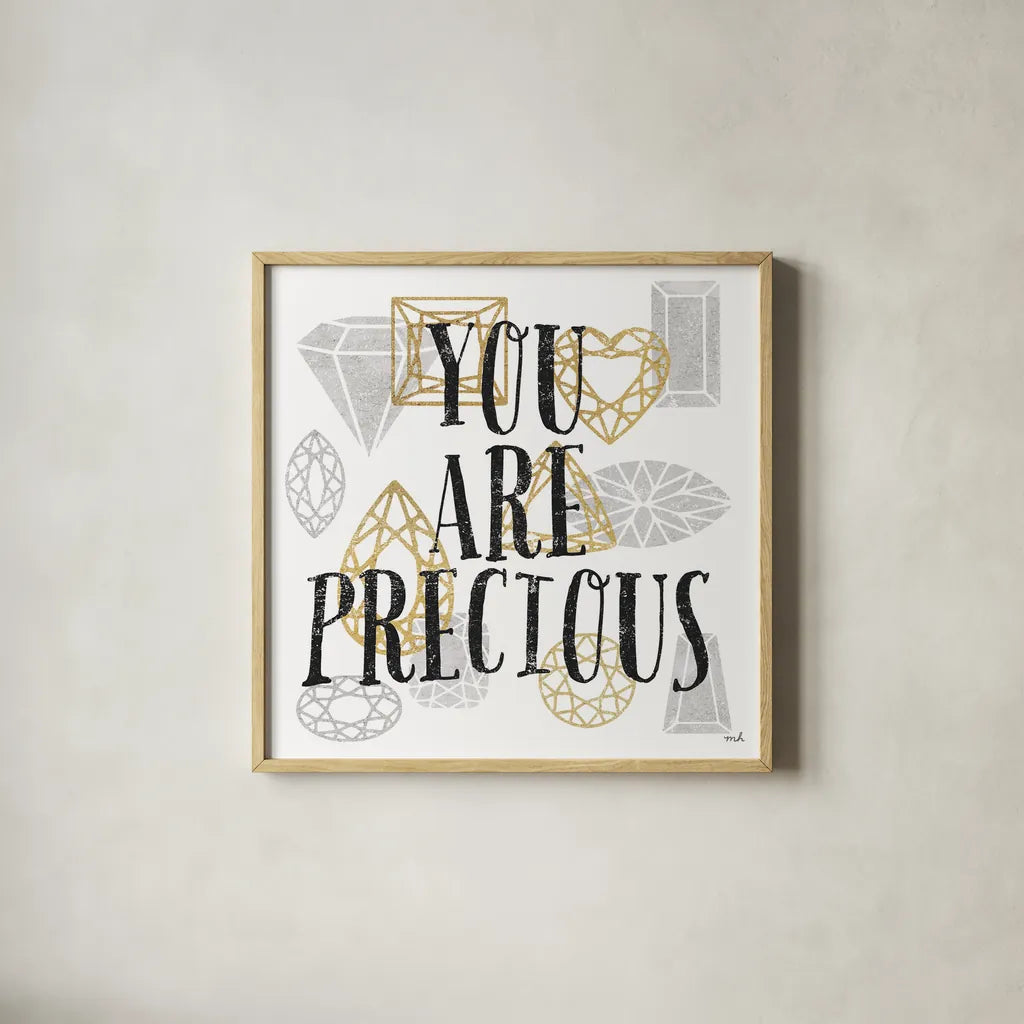 You Are Precious by Moira Hershey. Shown in a natural wood glass frame for a timeless modern aesthetic. Available as an archival giclee rolled canvas, fine art paper, or poster print. SKU 17942a.