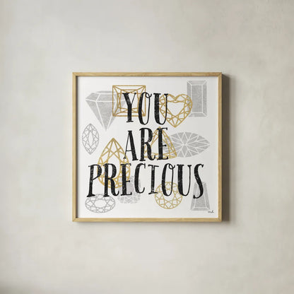 You Are Precious by Moira Hershey. Shown in a natural wood glass frame for a timeless modern aesthetic. Available as an archival giclee rolled canvas, fine art paper, or poster print. SKU 17942a.
