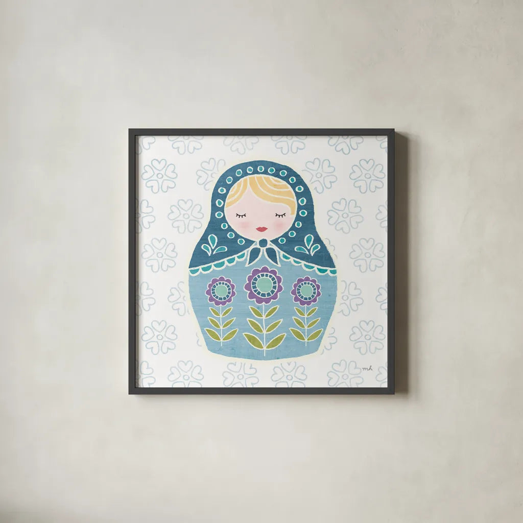 Youre a Doll II by Moira Hershey. Shown in a sleek black glass frame for a contemporary gallery look. Available as an archival giclee rolled canvas, fine art paper, or poster print. SKU 36155a.