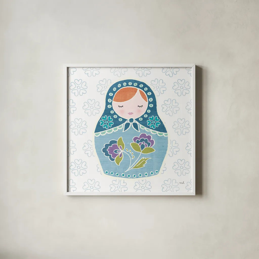 Youre a Doll III by Moira Hershey. Shown in a crisp white glass frame for a clean and minimalist style. Available as an archival giclee rolled canvas, fine art paper, or poster print. SKU 36154a.