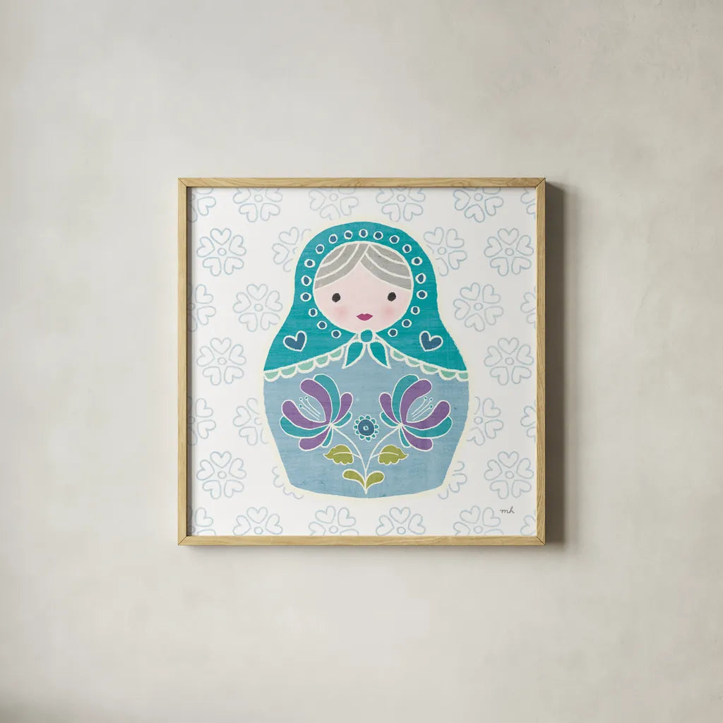 Youre a Doll IV by Moira Hershey. Shown in a natural wood glass frame for a timeless modern aesthetic. Available as an archival giclee rolled canvas, fine art paper, or poster print. SKU 36153a.