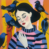 A Girl and Her Birds by Morgan Birch. SKU 104059a. Archival Giclee Fine art print for wall decor.