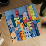 Abstract City View by Morgan Birch. Shown as a detailed flat fine art print, highlighting archival giclee quality. Available as an archival giclee rolled canvas, fine art paper, or poster print. SKU 103146a.