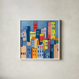 Abstract City View by Morgan Birch. Shown in a crisp white glass frame for a clean and minimalist style. Available as an archival giclee rolled canvas, fine art paper, or poster print. SKU 103146a.