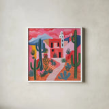 Adobe Desert by Morgan Birch. Shown in a crisp white glass frame for a clean and minimalist style. Available as an archival giclee rolled canvas, fine art paper, or poster print. SKU 104018a.