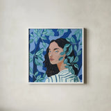 Among The Trees by Morgan Birch. Shown in a crisp white glass frame for a clean and minimalist style. Available as an archival giclee rolled canvas, fine art paper, or poster print. SKU 104019a.