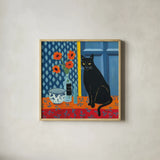 Black Cat by Morgan Birch. Shown in a natural wood glass frame for a timeless modern aesthetic. Available as an archival giclee rolled canvas, fine art paper, or poster print. SKU 103343a.