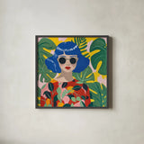 Blue Haired Girl by Morgan Birch. Shown in a sleek black glass frame for a contemporary gallery look. Available as an archival giclee rolled canvas, fine art paper, or poster print. SKU 103344a.