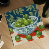 Bowl of Summer Fruit II by Morgan Birch. Shown as a detailed flat fine art print, highlighting archival giclee quality. Available as an archival giclee rolled canvas, fine art paper, or poster print. SKU 104062a.