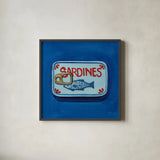 Classic Sardine Tin by Morgan Birch. Shown in a sleek black glass frame for a contemporary gallery look. Available as an archival giclee rolled canvas, fine art paper, or poster print. SKU 103138a.